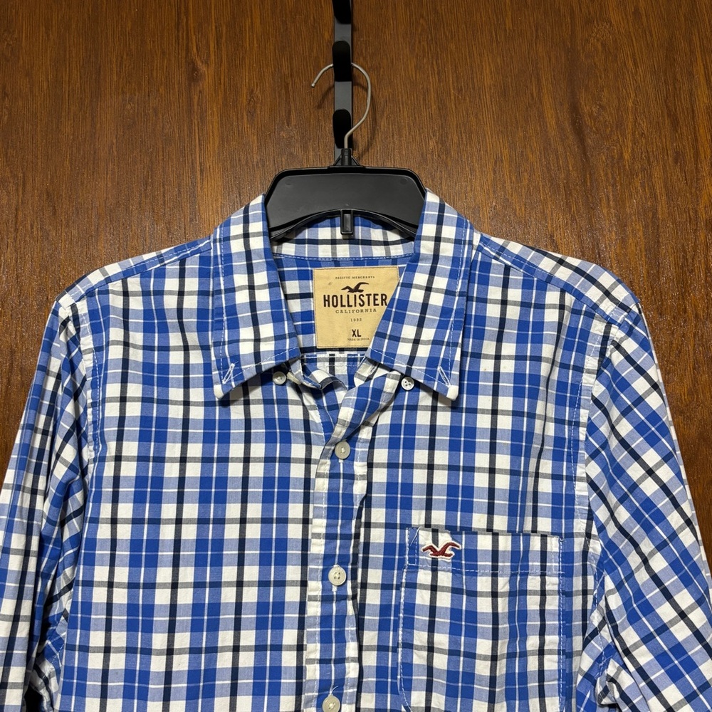 Hollister Blue Plaid Button-Up Shirt - XL Mens Long Sleeve EUC